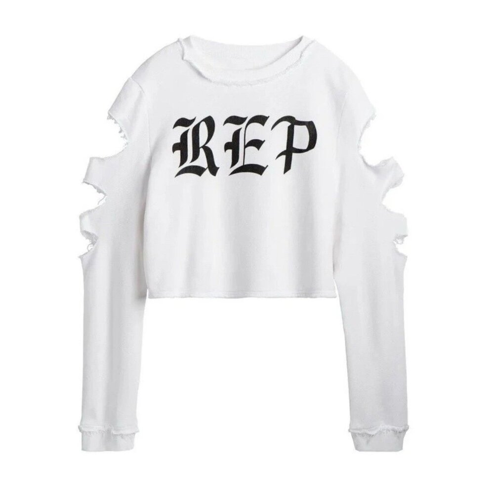 Taylor Swift Reputation Ripped Long Sleeve Cropped Top Sweater Size Medium